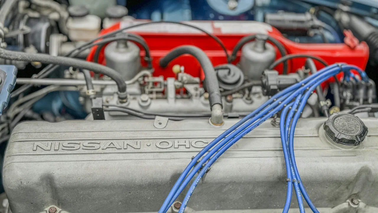 A close-up of a car engine bay