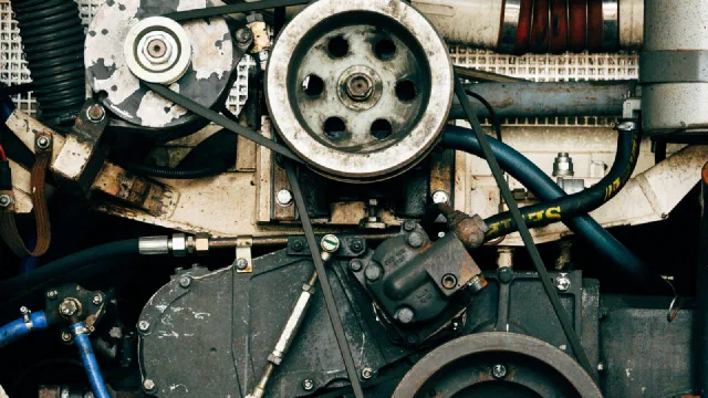 Close-up of a black and grey engine component